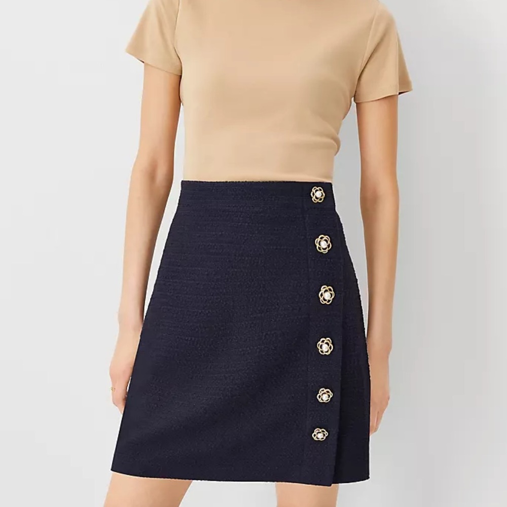 Ann Taylor Tweed Button Wrap Skirt